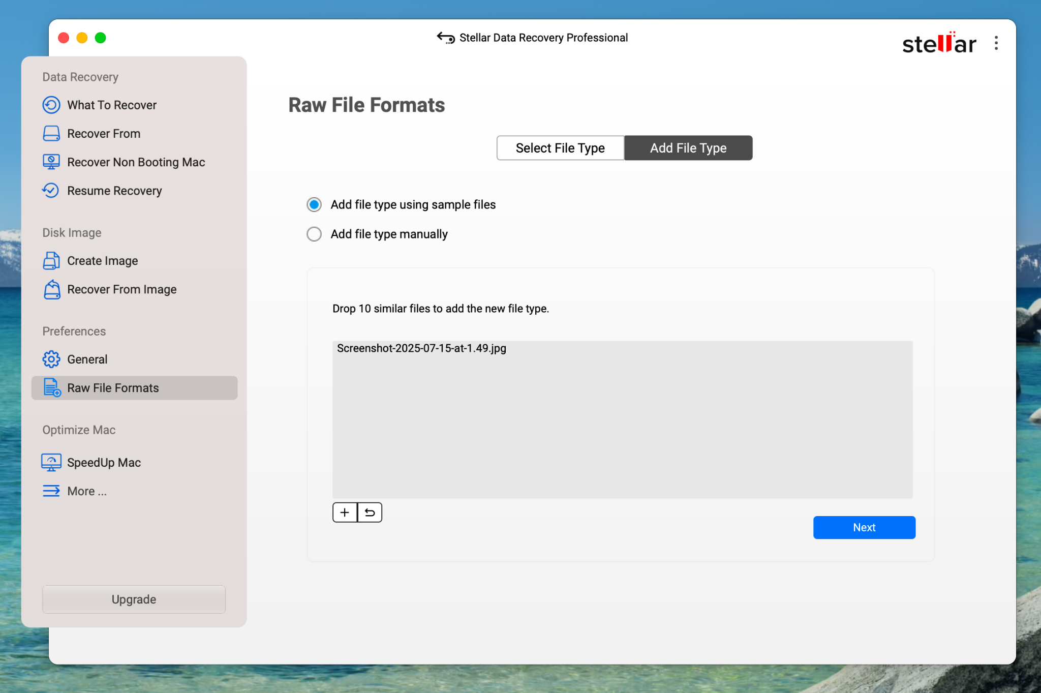select ‘Add file type using sample files’